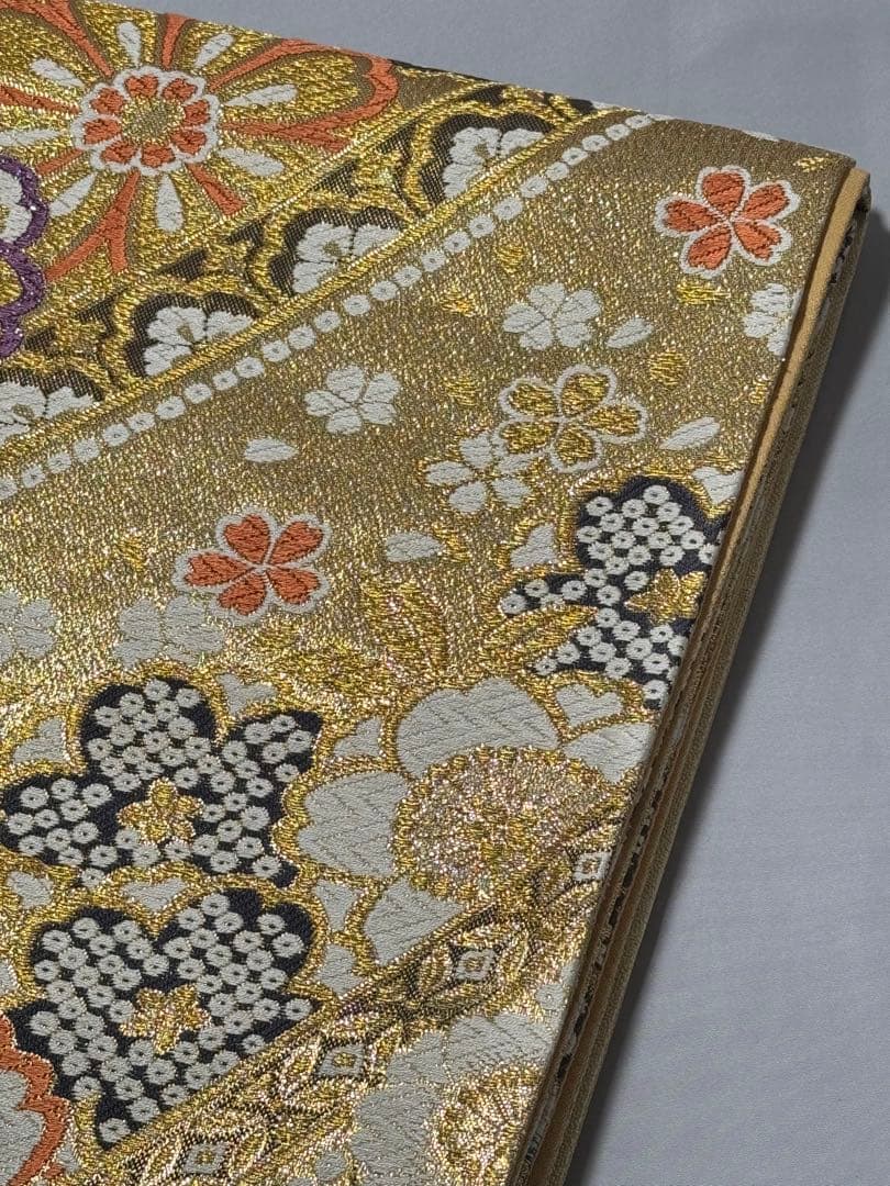 [美品] 袋帯　正絹　金　桜　絞り柄　熨斗　成人式　結婚式　振袖　礼装