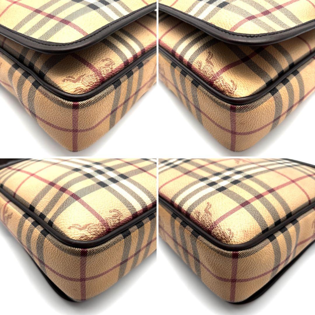 美品 バーバリー ショルダーバッグ ノバチェック ホースロゴ フラップ ベージュ