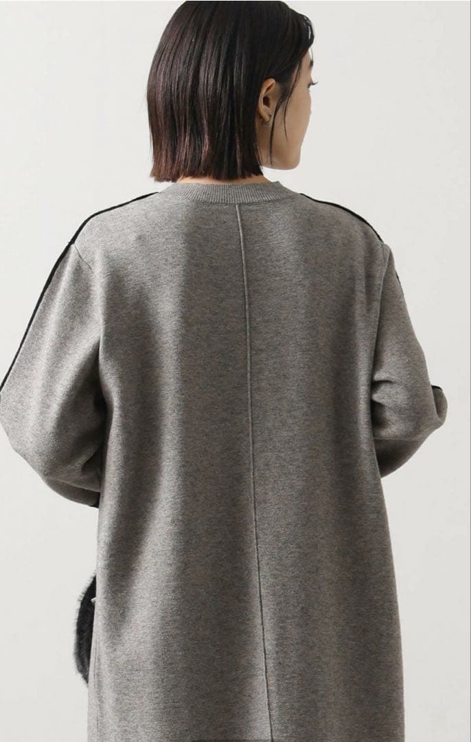 Gready Brilliantライン配色ミラノリブワンピース　グレー