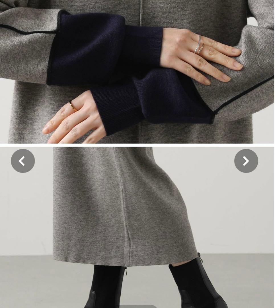 Gready Brilliantライン配色ミラノリブワンピース　グレー