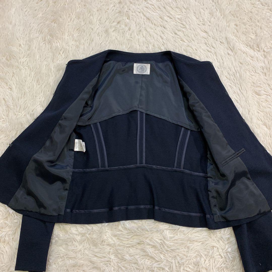 【美品】J.PRESS ジェイプレス　スカートスーツ　ノーカラー　ネイビー　11
