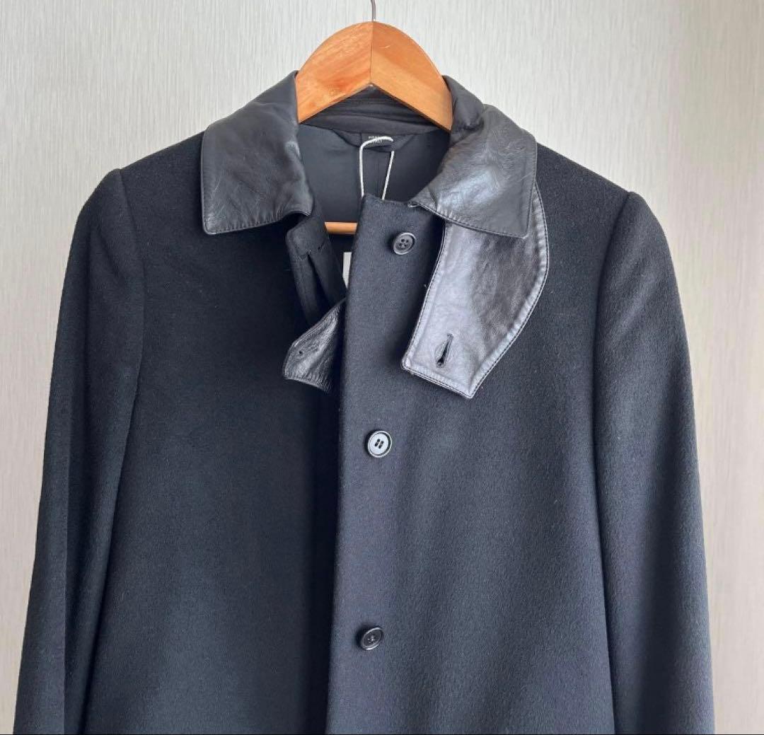 ヘルムートラング HELMUT LANG 本人期 チェスターコート レザー風襟