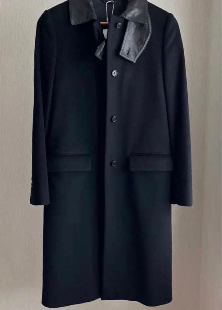 ヘルムートラング HELMUT LANG 本人期 チェスターコート レザー風襟