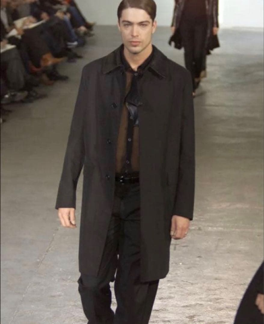 ヘルムートラング HELMUT LANG 本人期 チェスターコート レザー風襟