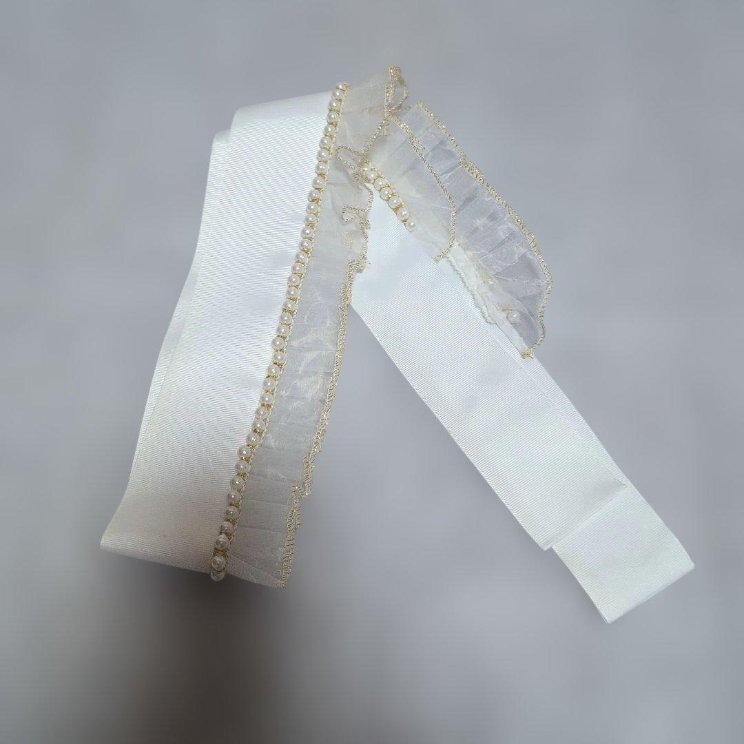 帯締め帯揚げ重ね襟 アイボリー パールフリル付き セット