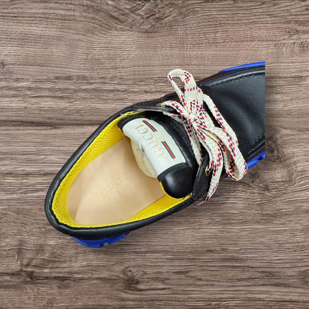 26Q5 GUCCI レザースニーカー ブラック×ブルー サイズ8 箱付き