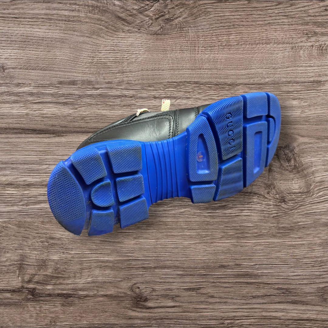 26Q5 GUCCI レザースニーカー ブラック×ブルー サイズ8 箱付き