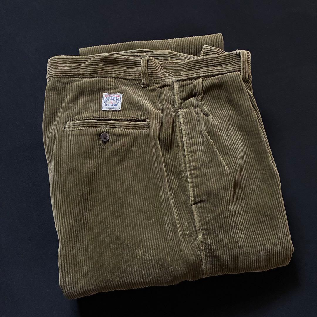 usa製 Polo country 太畝コーデュロイパンツ オリーブ 2タック
