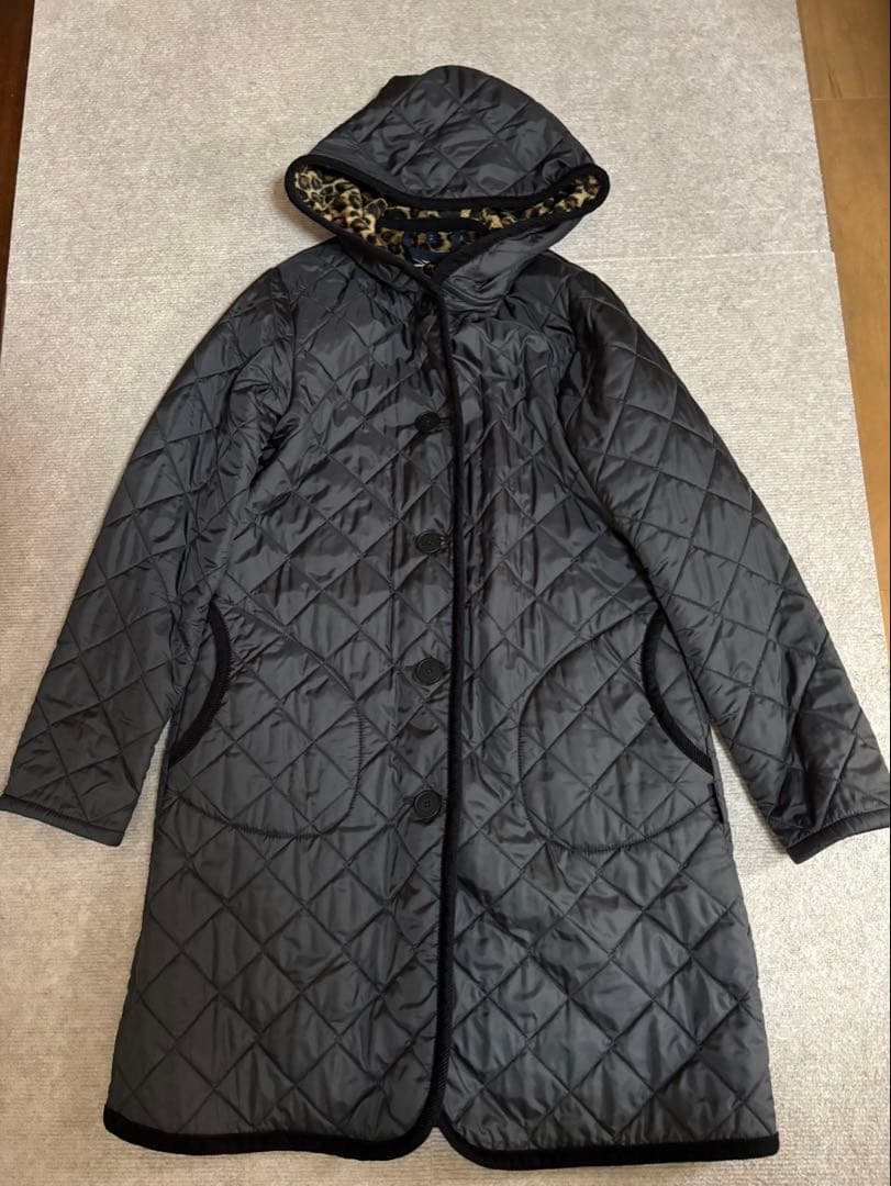 M*n様 LAVENHAM ロングコートフード付き　裏地レオパード柄　ブラック