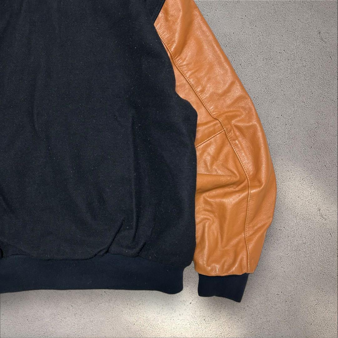 HOLLOWAY 90〜00s初頭USA製ウールレザー切替スタジャン企業ロゴ刺繍