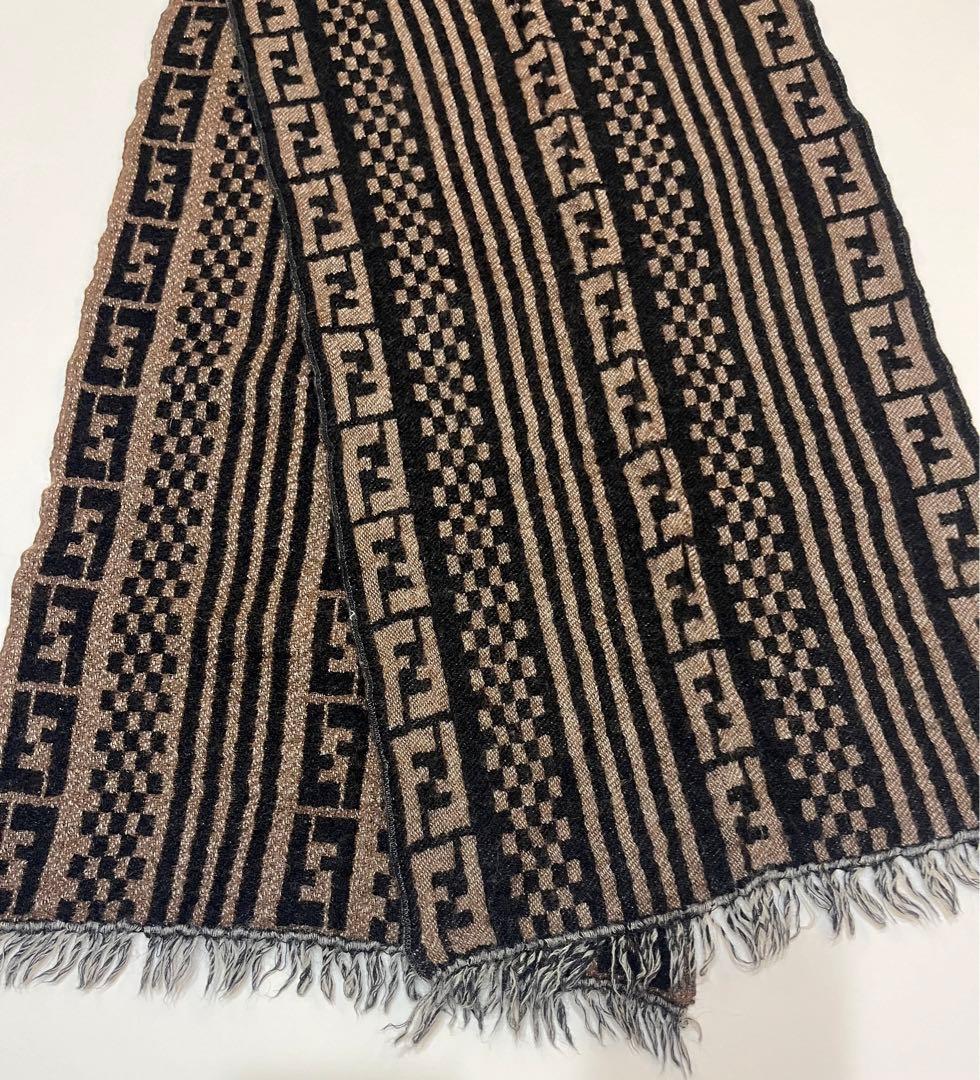 フェンディ☆マフラー ズッカ柄 長方形ストール ロゴ　総柄　ヴィンテージ　F F