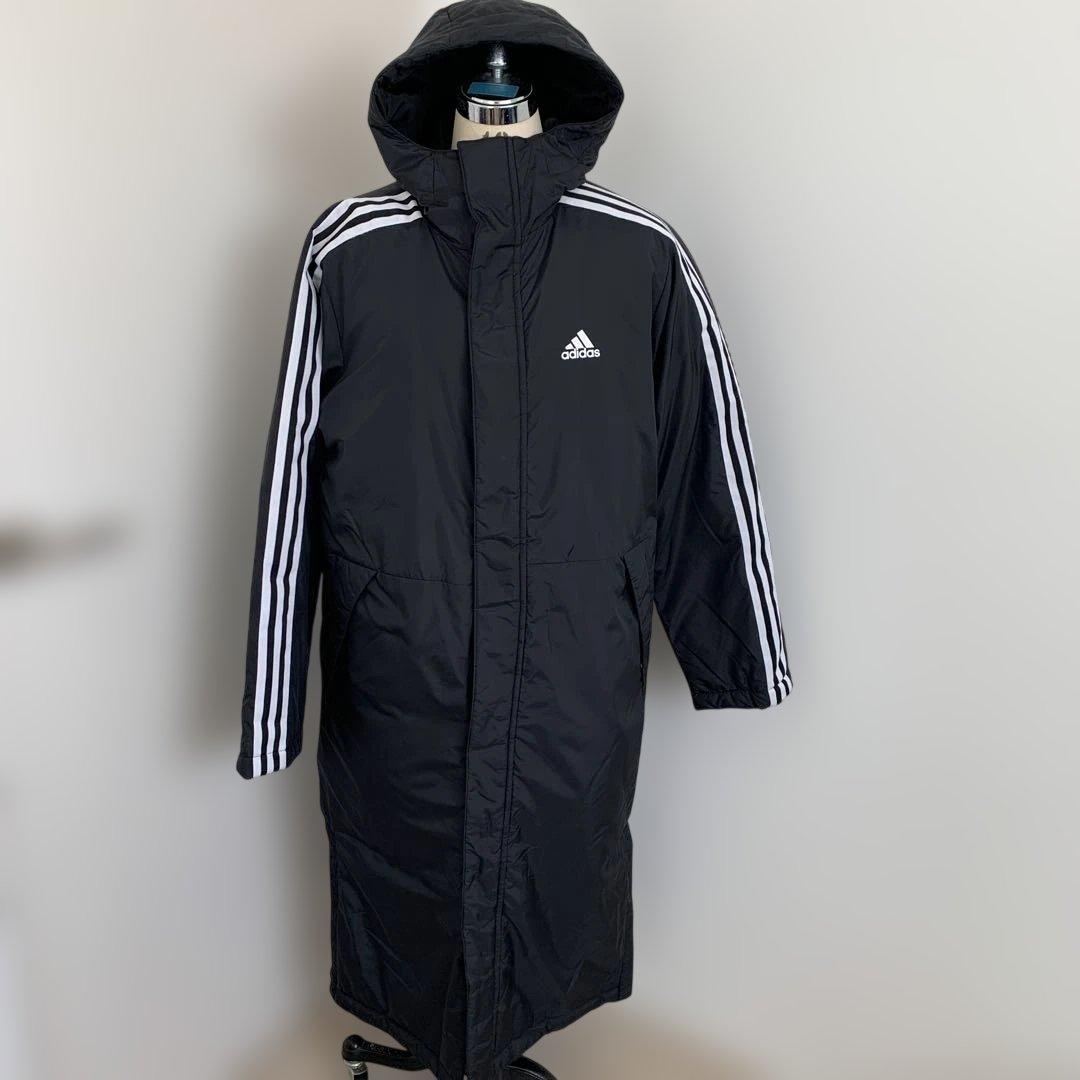 未使用✨アディダスadidas ブラック ベンチコート ストライプ
