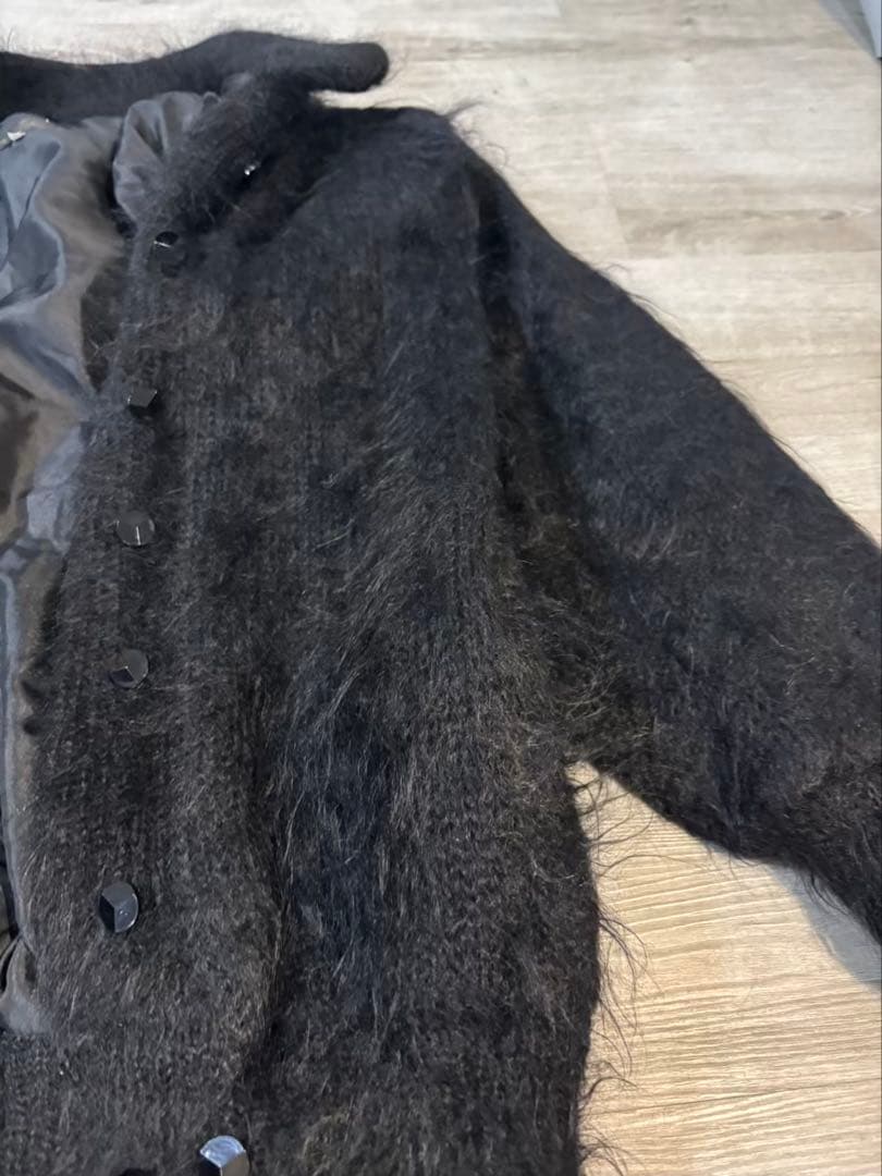 374 英国製 モヘアカーディガン ブラック 毛足長 85%モヘア 裏地付き M
