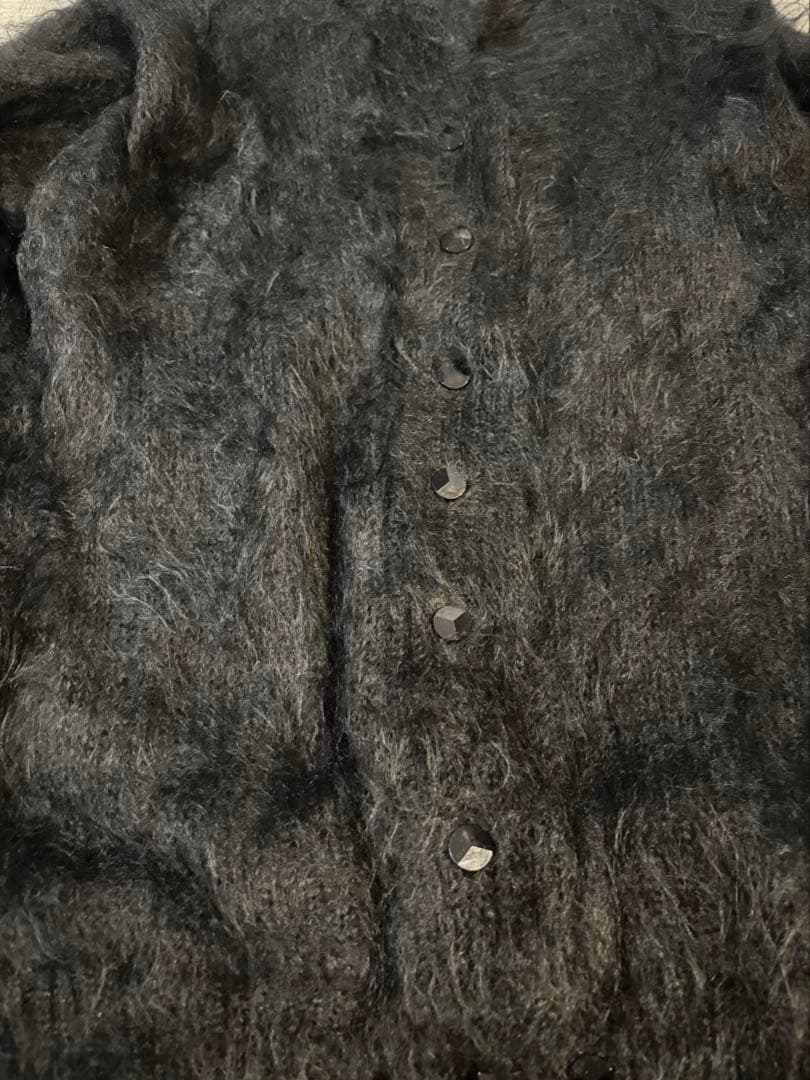 374 英国製 モヘアカーディガン ブラック 毛足長 85%モヘア 裏地付き M