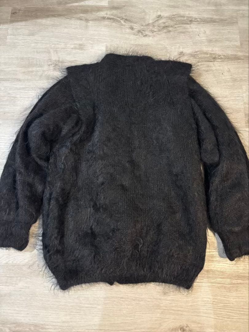 374 英国製 モヘアカーディガン ブラック 毛足長 85%モヘア 裏地付き M