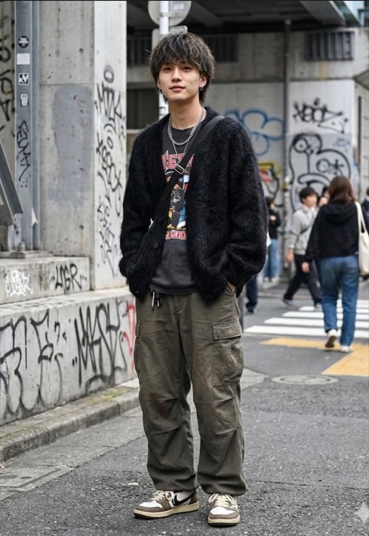 374 英国製 モヘアカーディガン ブラック 毛足長 85%モヘア 裏地付き M