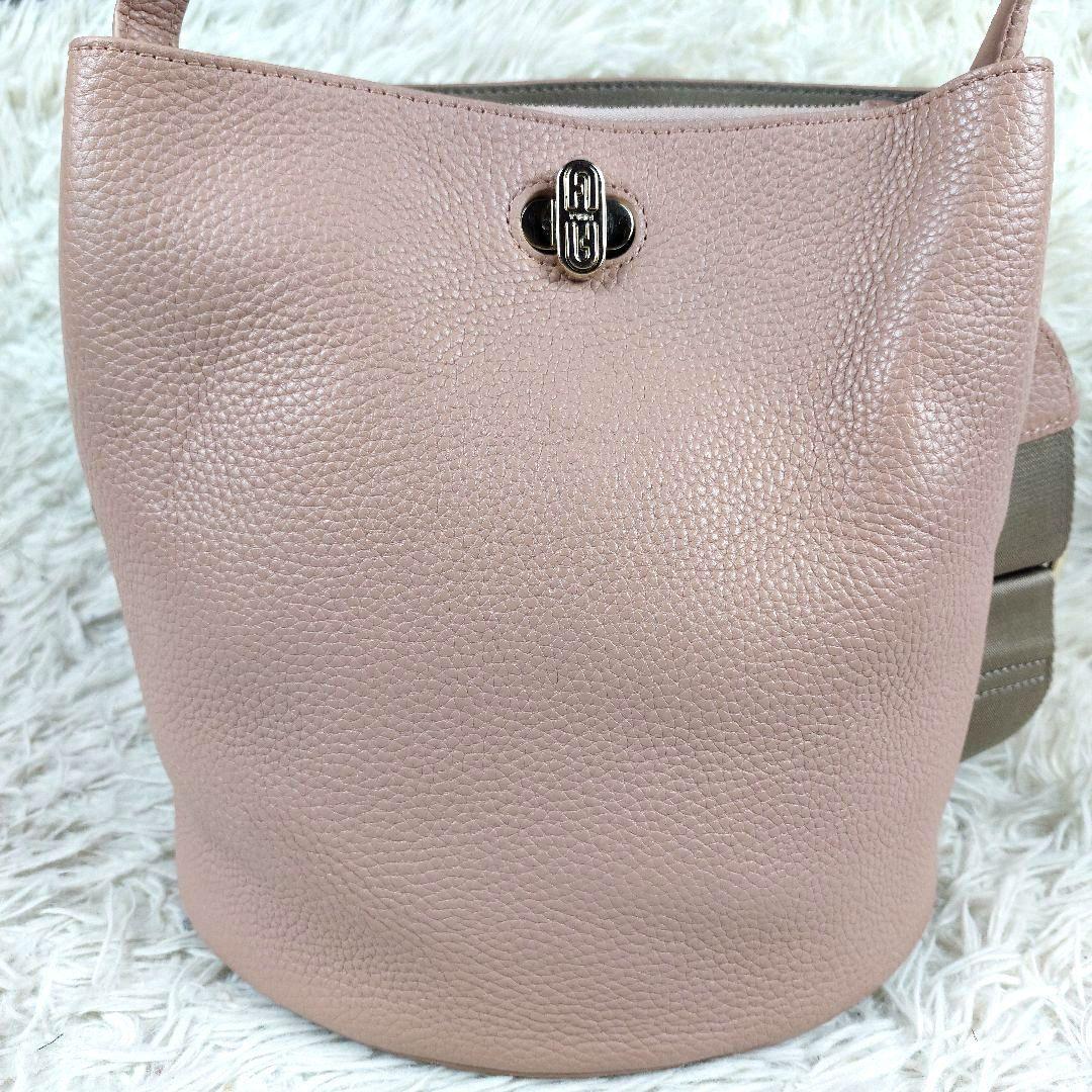 未使用級 FURLA ダナエ 現行ロゴ シボ革 2wayレザーショルダーバッグ