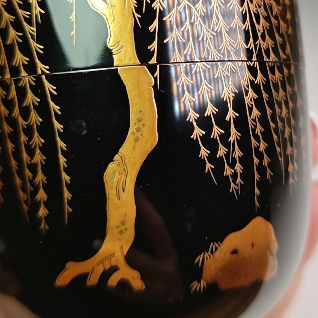 イ597 棗『景斎作』『芽柳　蒔絵　棗　共箱』茶道具