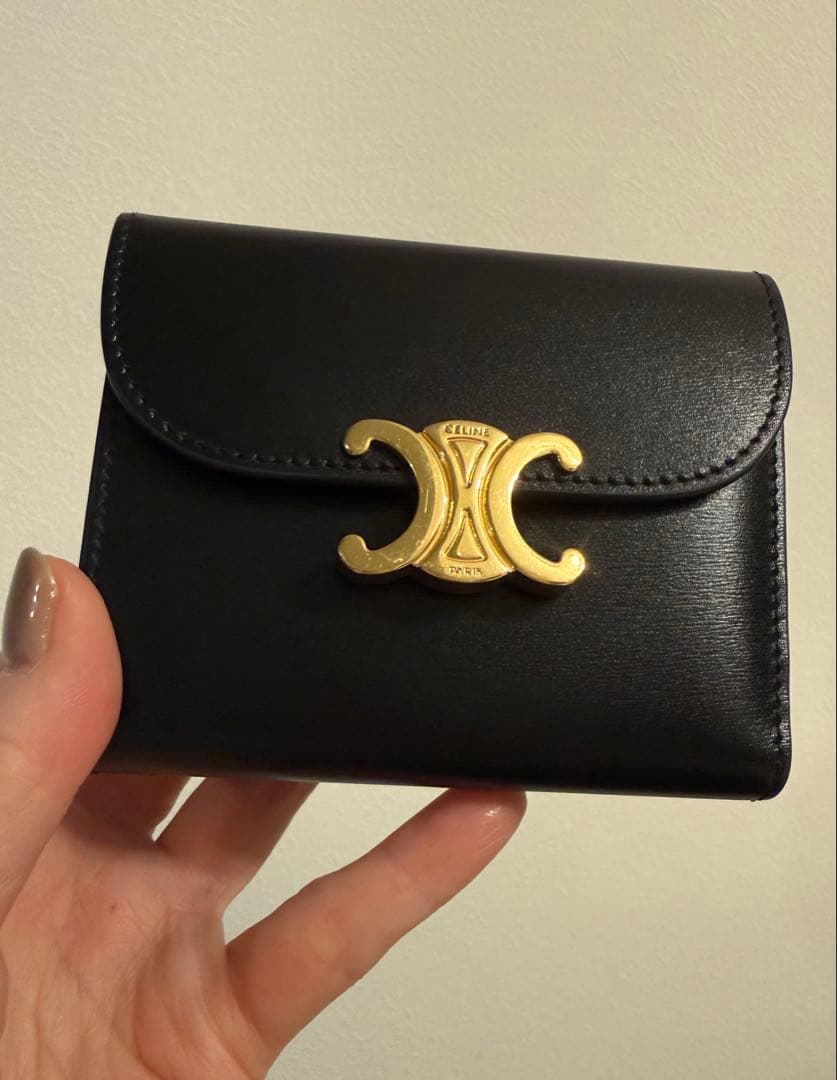 【美品】CELINE トリオンフ ウォレット 三つ折り財布 ブラック
