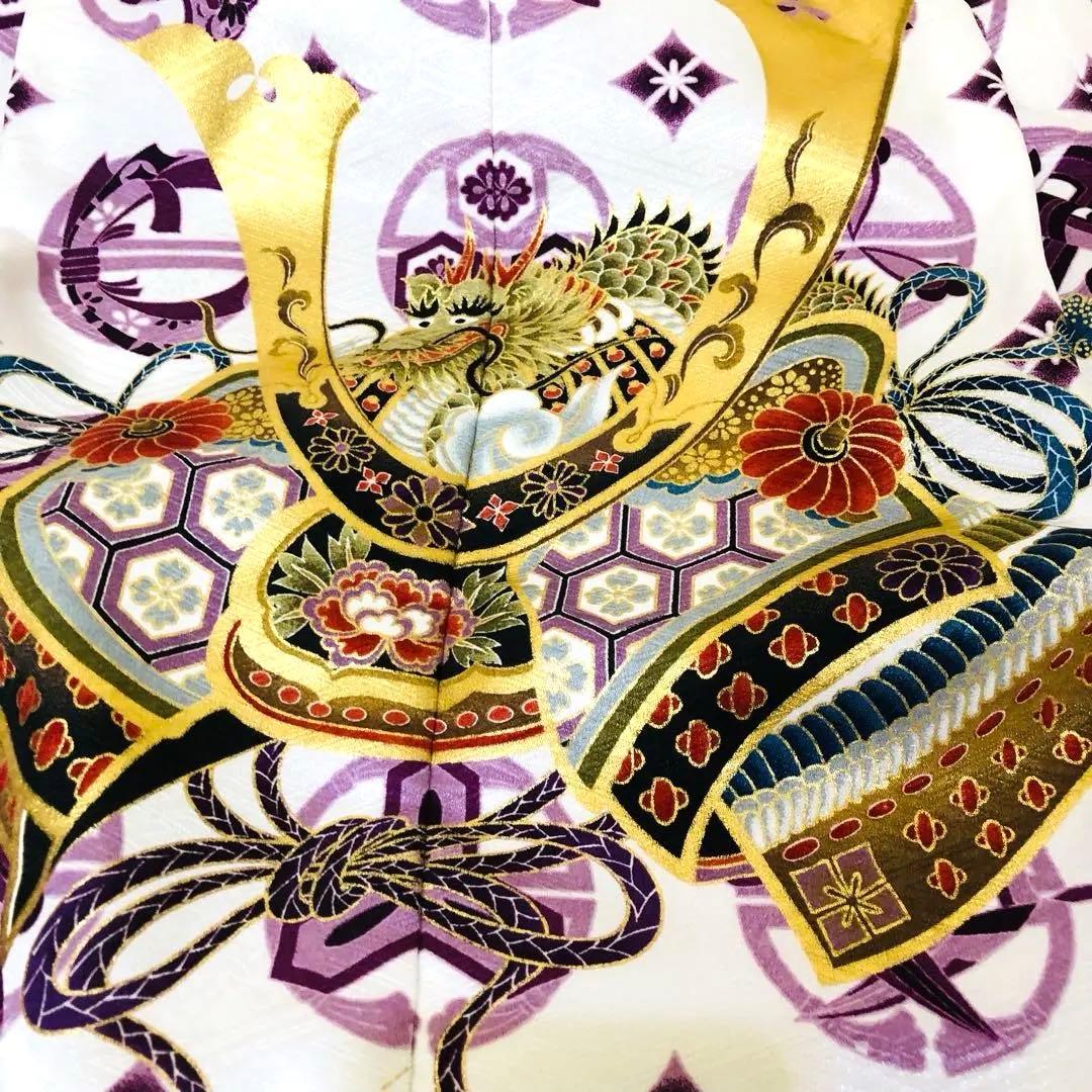 美品‼️七五三 五歳‼️白地紫兜龍金彩金箔裾ゴールド❤️完全フルセット‼️家から揃え無