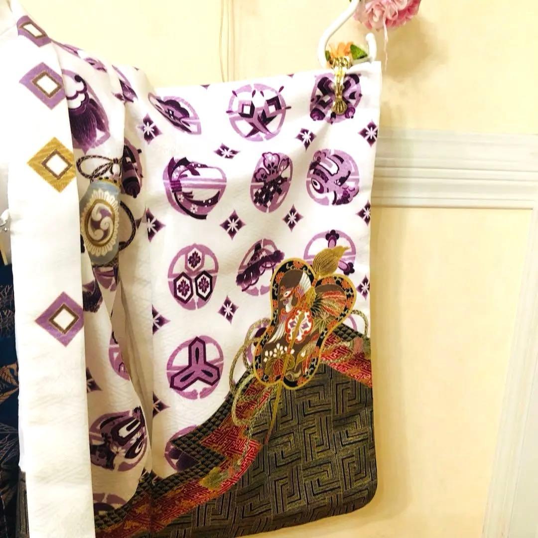 美品‼️七五三 五歳‼️白地紫兜龍金彩金箔裾ゴールド❤️完全フルセット‼️家から揃え無