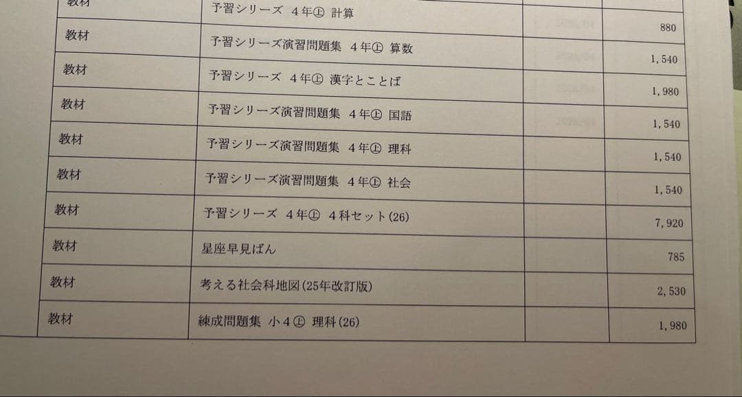 ★AKI☆hacchi★四谷大塚 予習シリーズ 4年上 2026年購入
