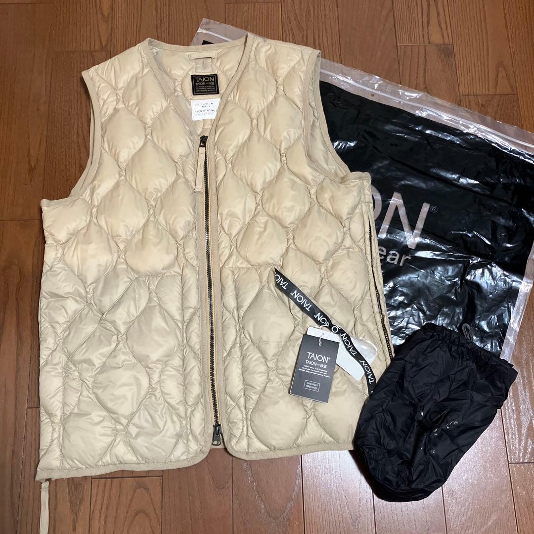 美品TAION タイオン MILITARY V NECK WZIPダウンベスト