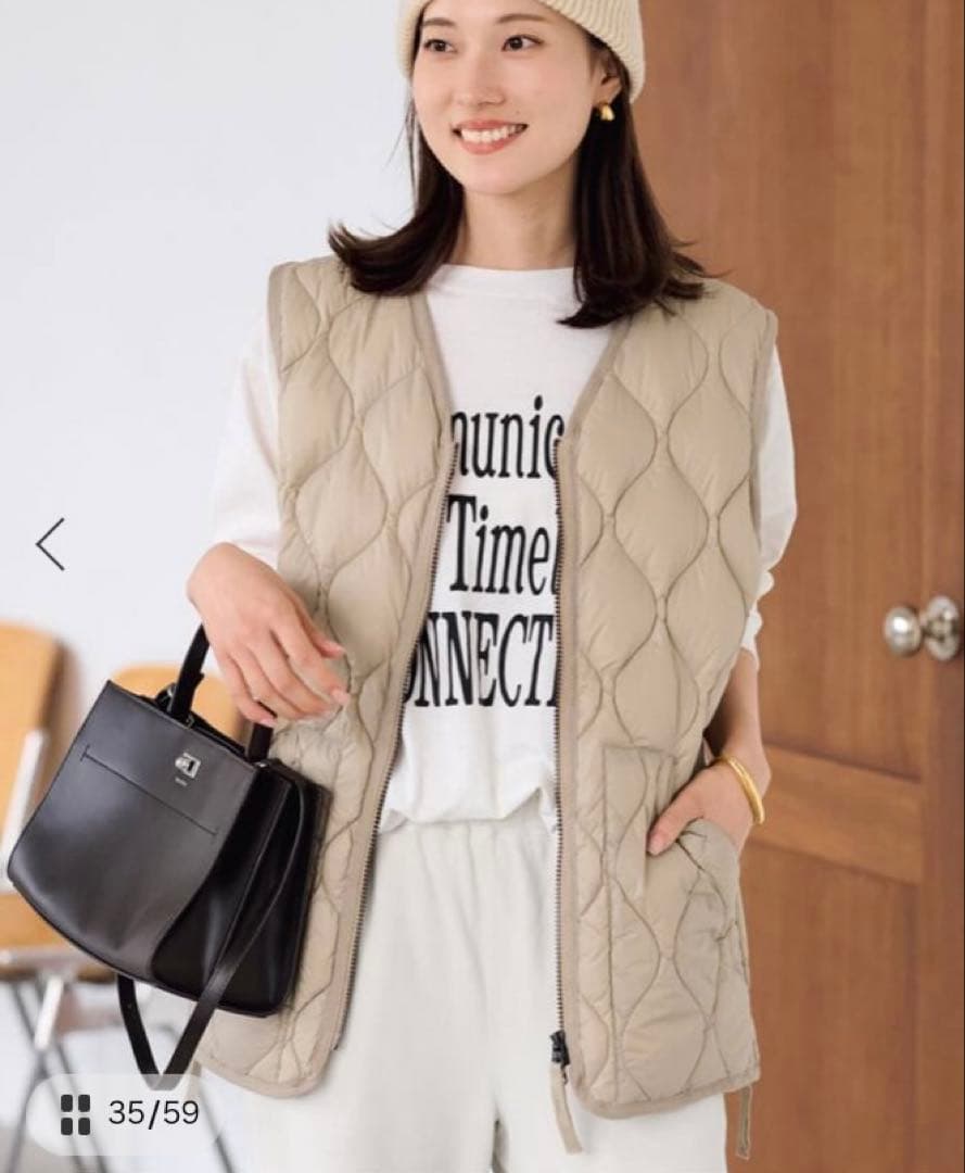 美品TAION タイオン MILITARY V NECK WZIPダウンベスト