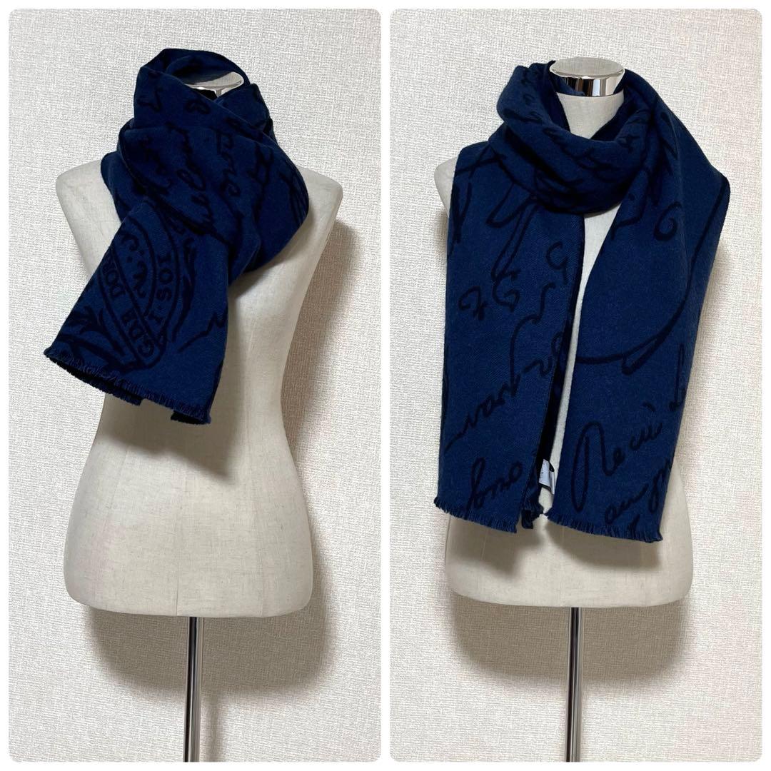 【美品】ベルルッティ　スクリット 大判マフラー　カリグラフィー　ウール　現行タグ