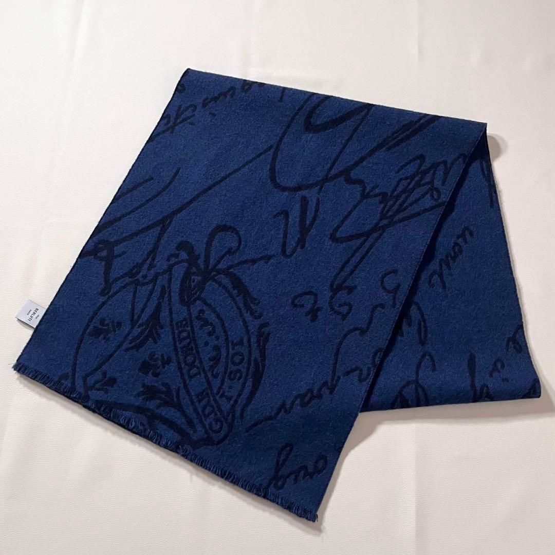 【美品】ベルルッティ　スクリット 大判マフラー　カリグラフィー　ウール　現行タグ
