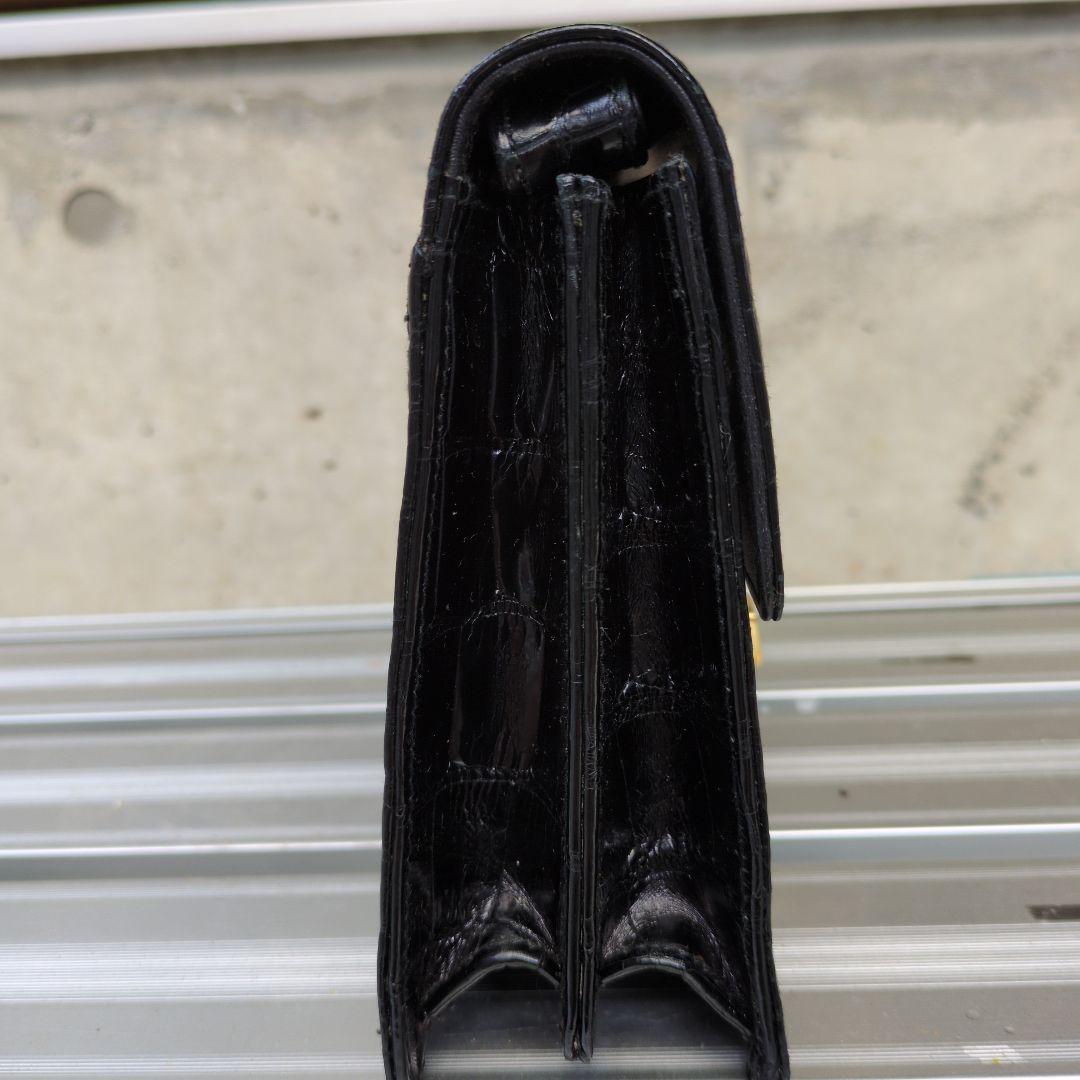 クロコダイルレザー ブラックセカンドバッグ