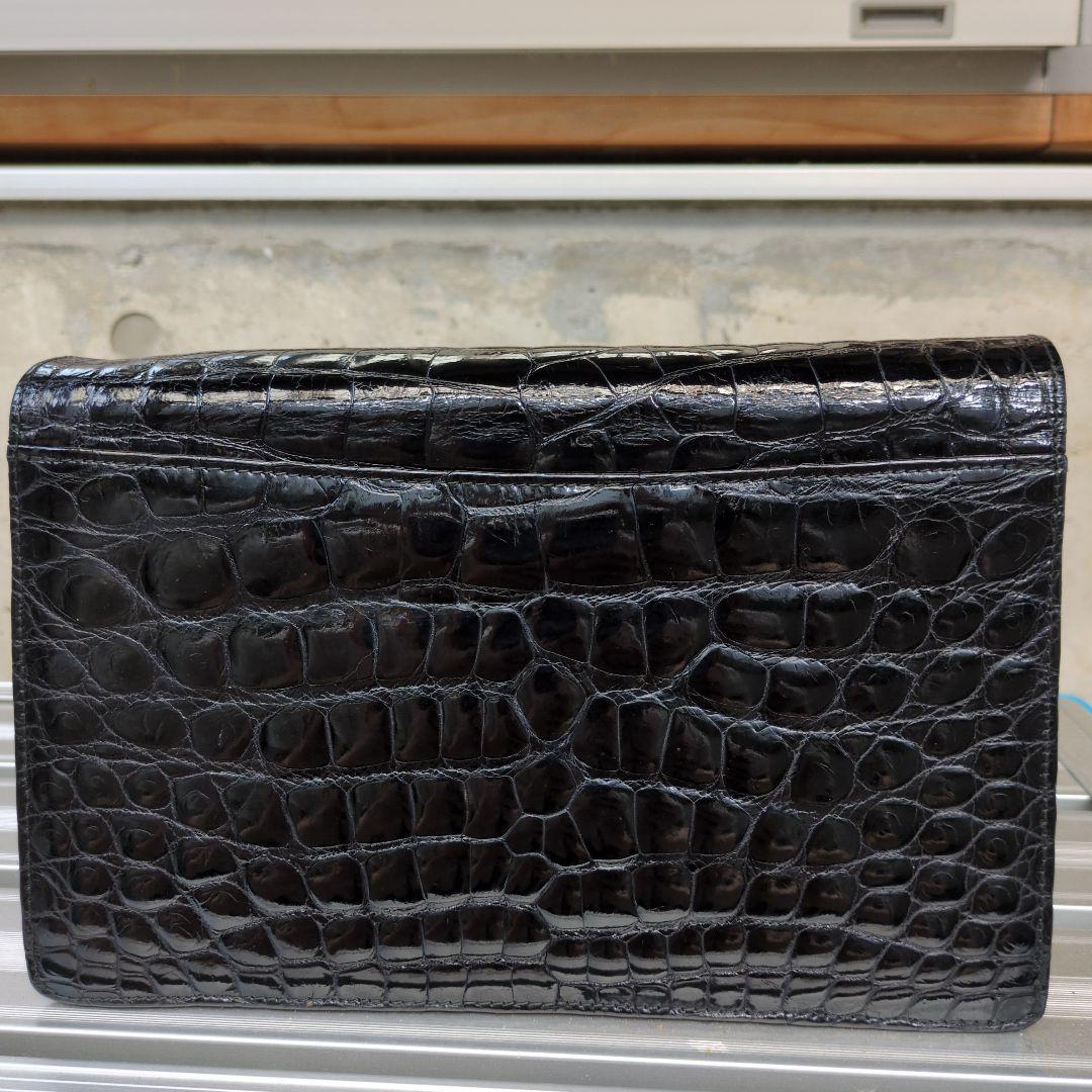 クロコダイルレザー ブラックセカンドバッグ