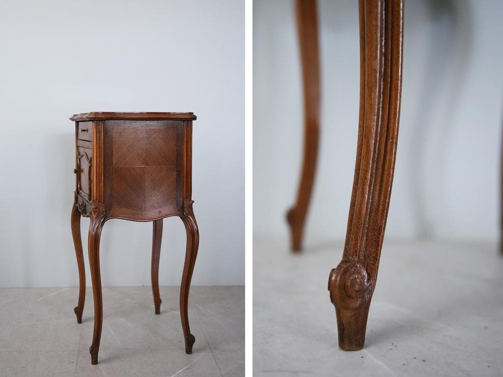 フランスアンティーク木製*大理石キャビネット/ナイトテーブル机(90-35-2)