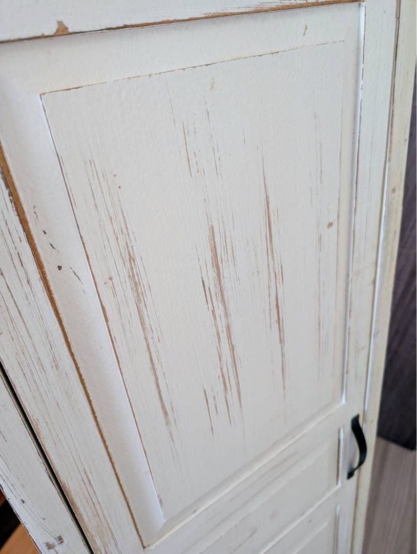 アンティーク調　ホワイトスタンドミラー フック付き収納