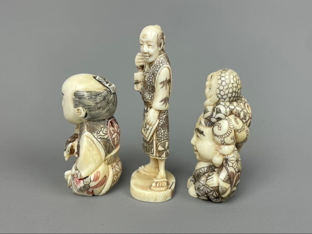 時代根付 極上細密彫り白材 マンモス牙製 松山作 芝宮作 作家物 在銘 中国美術