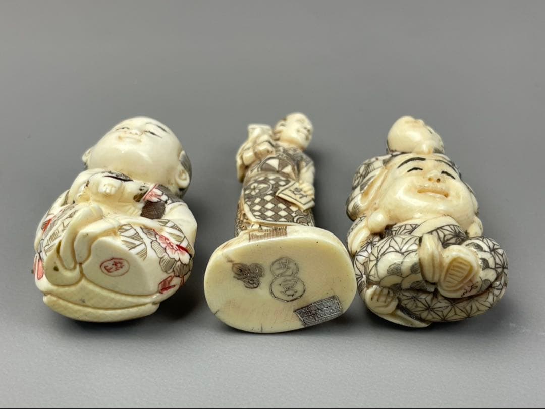 時代根付 極上細密彫り白材 マンモス牙製 松山作 芝宮作 作家物 在銘 中国美術