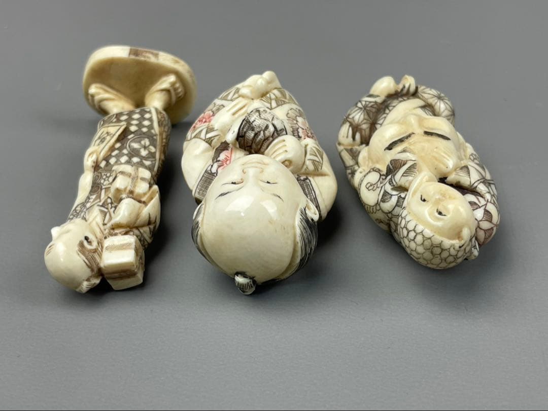 時代根付 極上細密彫り白材 マンモス牙製 松山作 芝宮作 作家物 在銘 中国美術