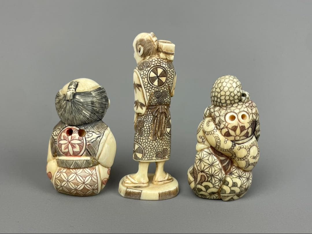 時代根付 極上細密彫り白材 マンモス牙製 松山作 芝宮作 作家物 在銘 中国美術