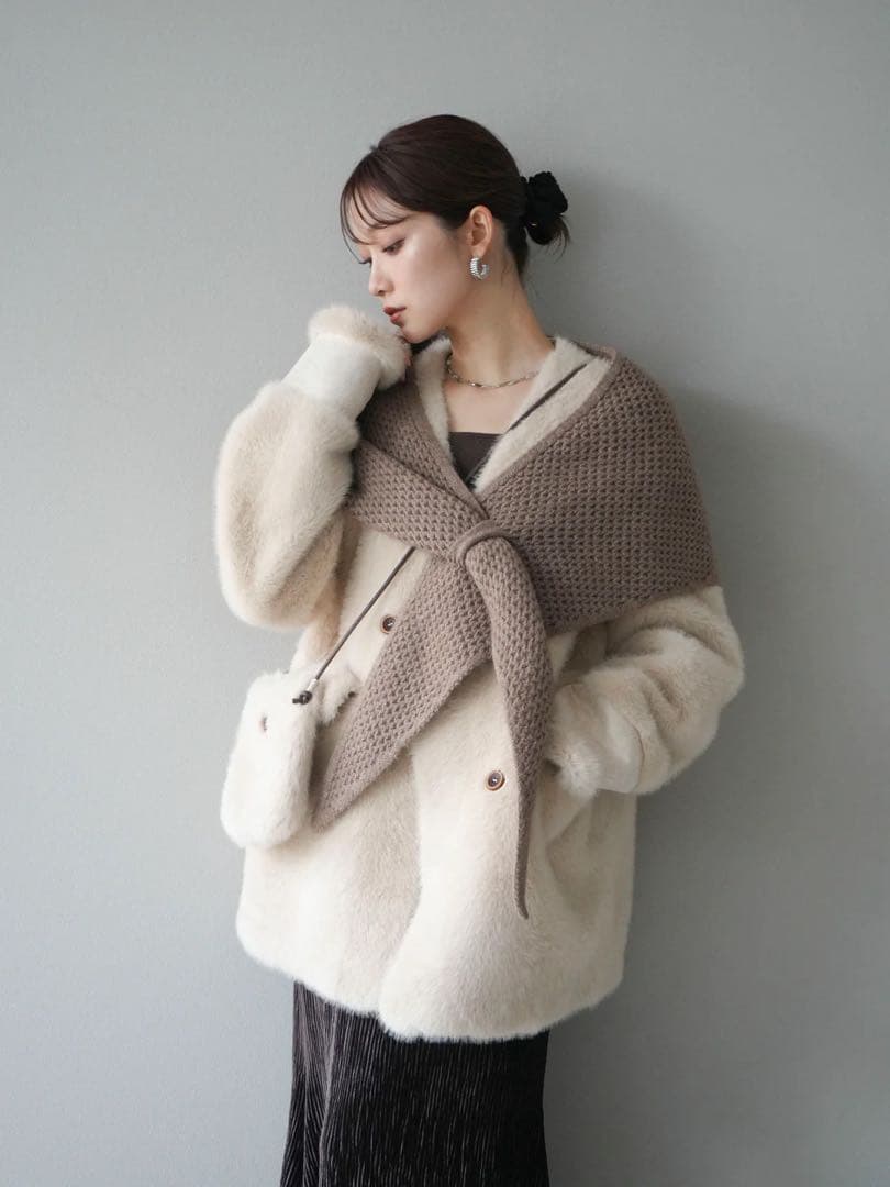 lumier/リュミエ　 バッグ付エコファーノーカラーコート/BEIGE