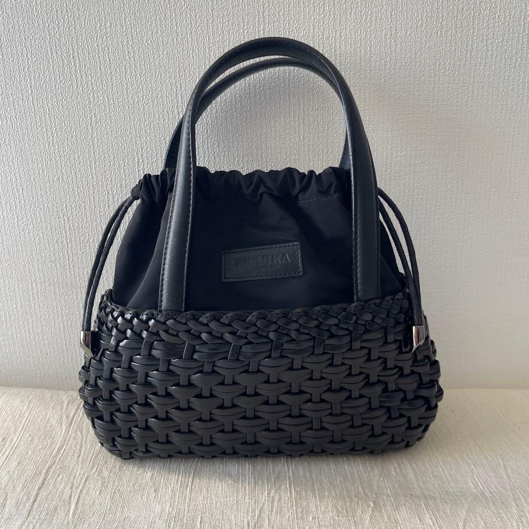 ポールカ　Paule ka かごバック 小さめ 革製　ブラック 黒