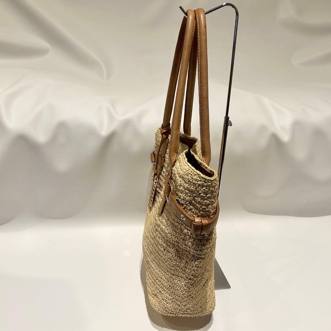 ヘレンカミンスキー ラフィア×レザー トートバッグ ベージュ