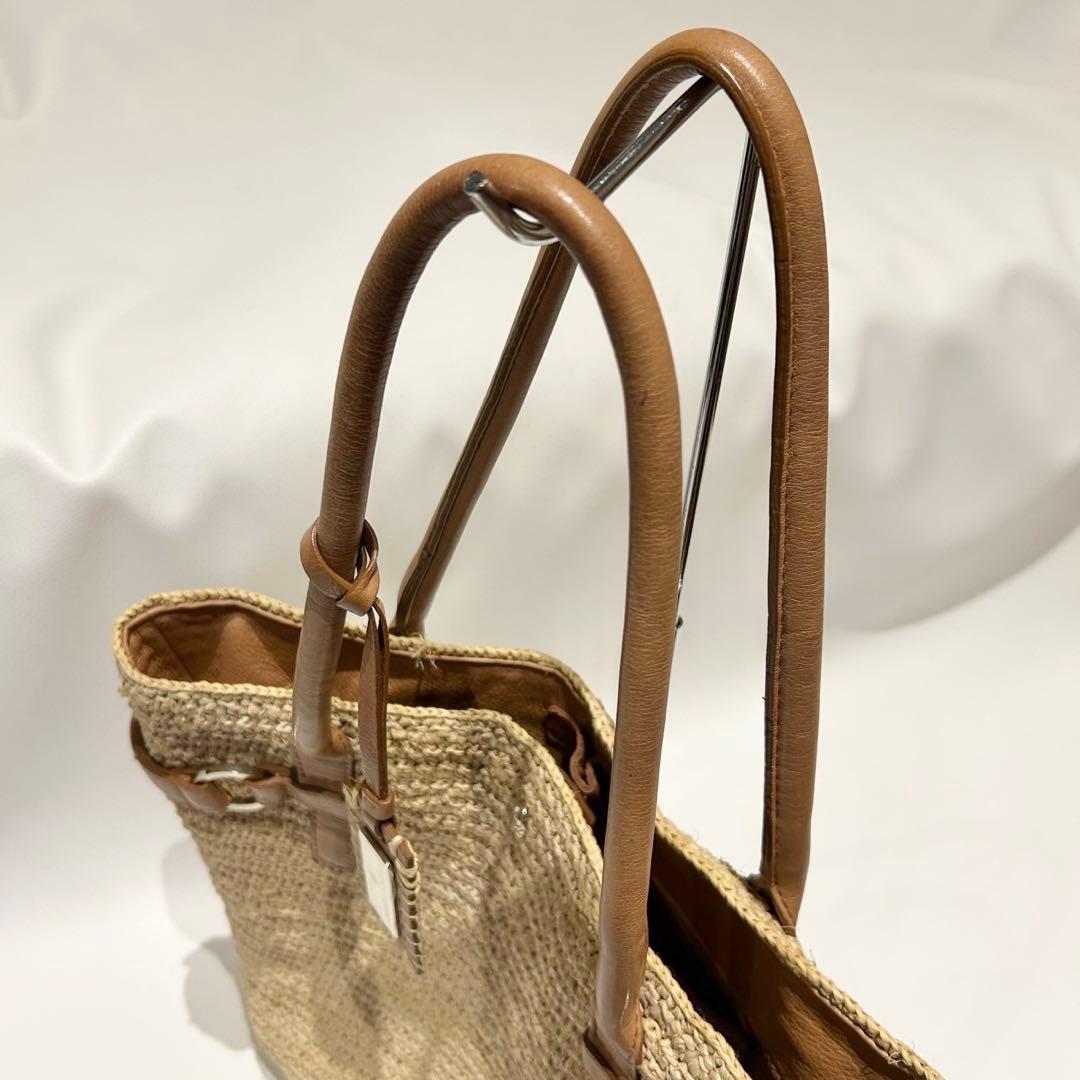 ヘレンカミンスキー ラフィア×レザー トートバッグ ベージュ