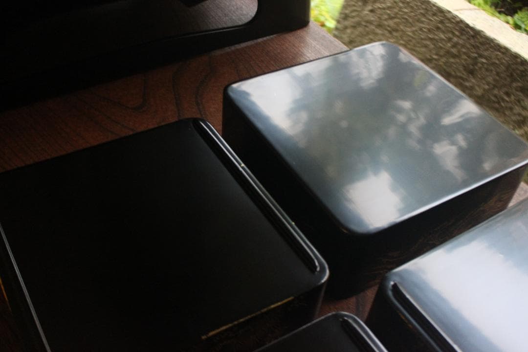 デッドストック！！極上松竹梅鶴亀沈金の映える輪島塗屠蘇器重箱揃い（検重箱お重