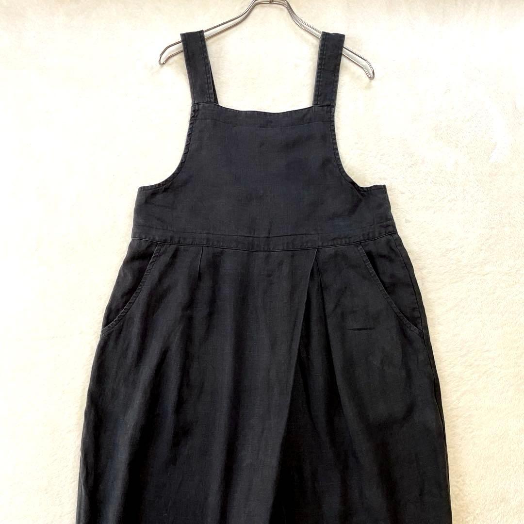 【美品】 ネストローブ リネン タック サロペット オーバーオール 墨黒