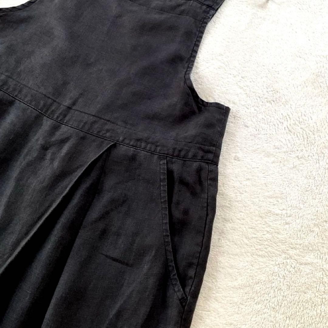 【美品】 ネストローブ リネン タック サロペット オーバーオール 墨黒