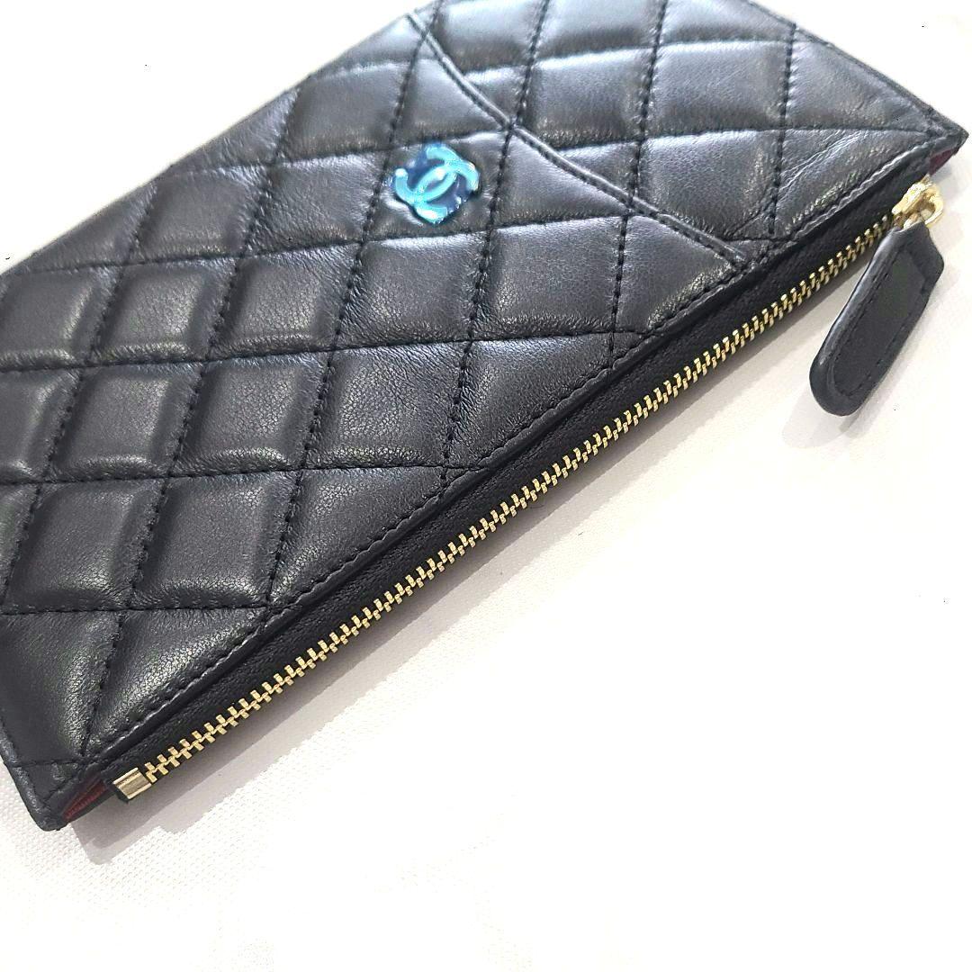 ブラック 黒 キルティング フラグメントケース 長財布 薄い ゴールド 金