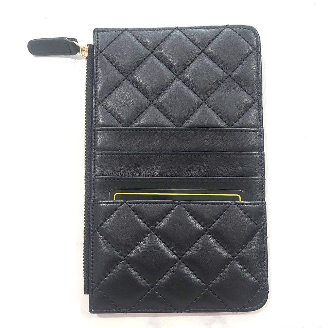 ブラック 黒 キルティング フラグメントケース 長財布 薄い ゴールド 金