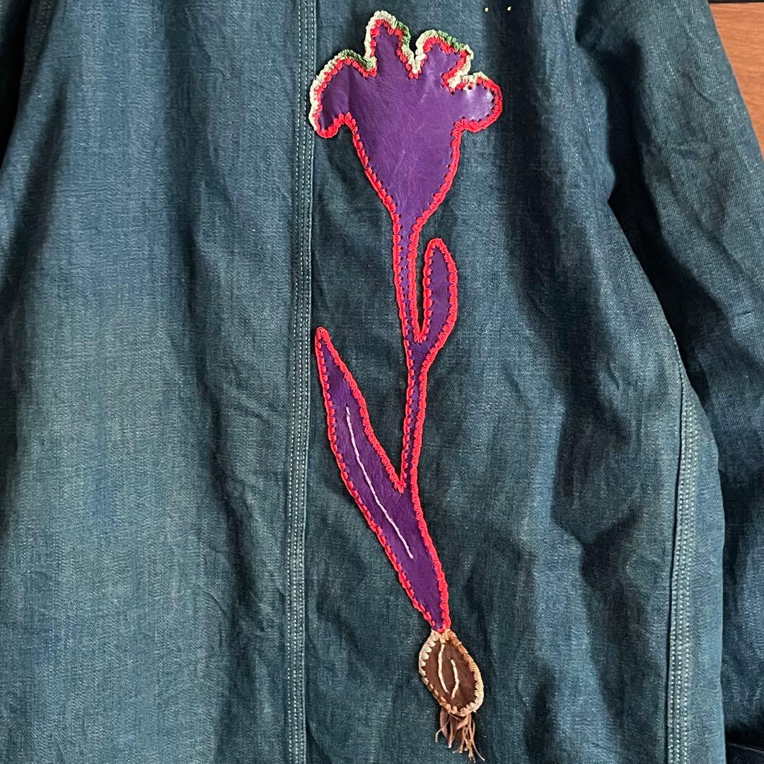 希少 BLUE BLUE レザー パッチワーク デニム ドンキーコート