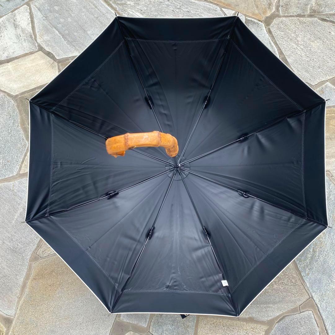 芦屋ロサブラン♡遮光日傘　長傘　黒　白バンブー　持ち手竹　紫外線対策