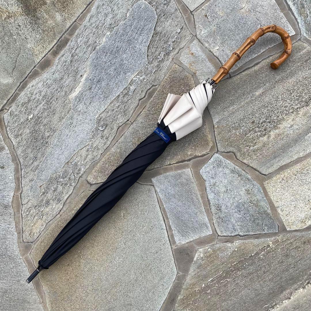 芦屋ロサブラン♡遮光日傘　長傘　黒　白バンブー　持ち手竹　紫外線対策